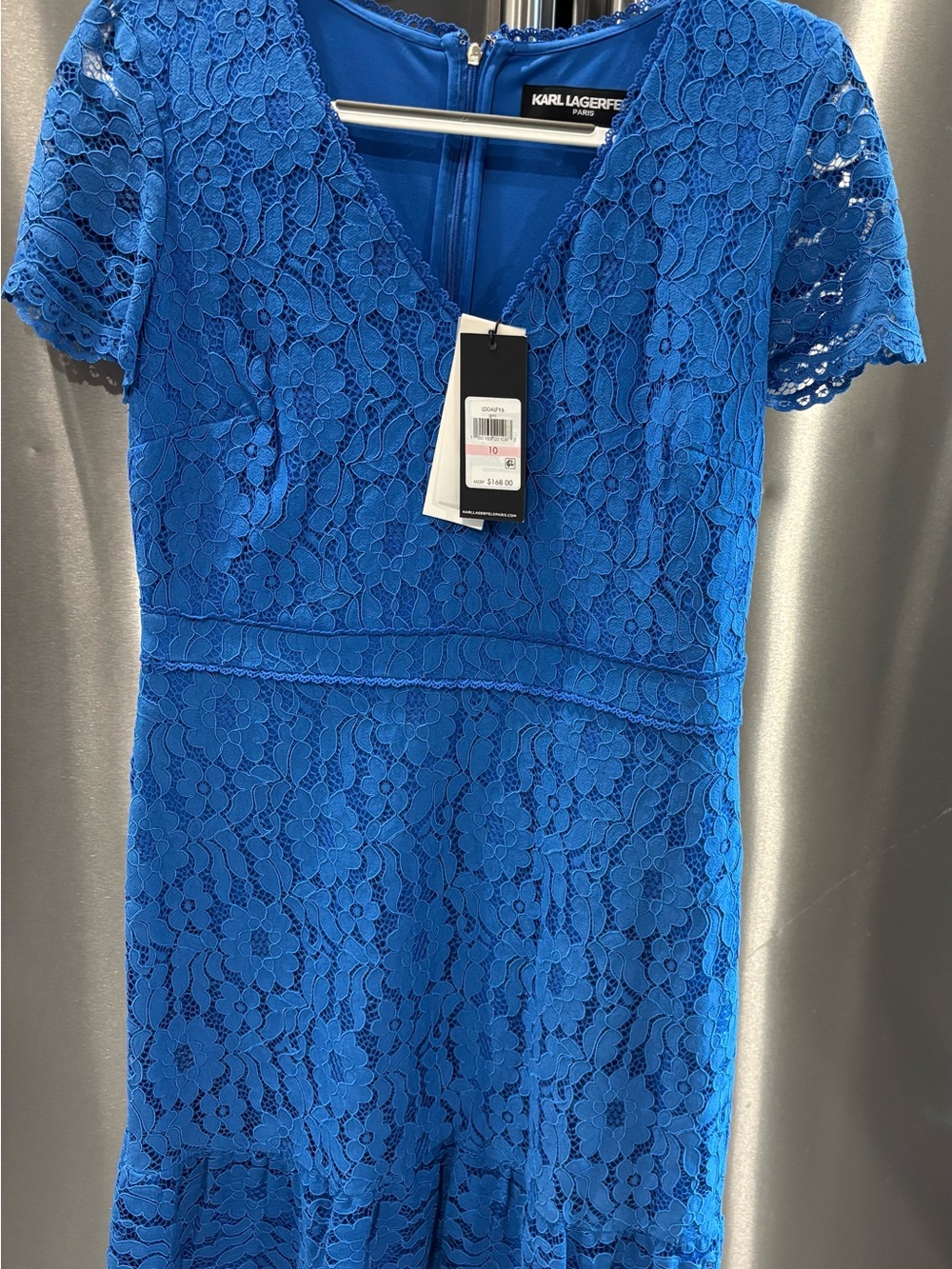 Karl Lagerfeld Bright Blue Floral Lace V-Neck Dress